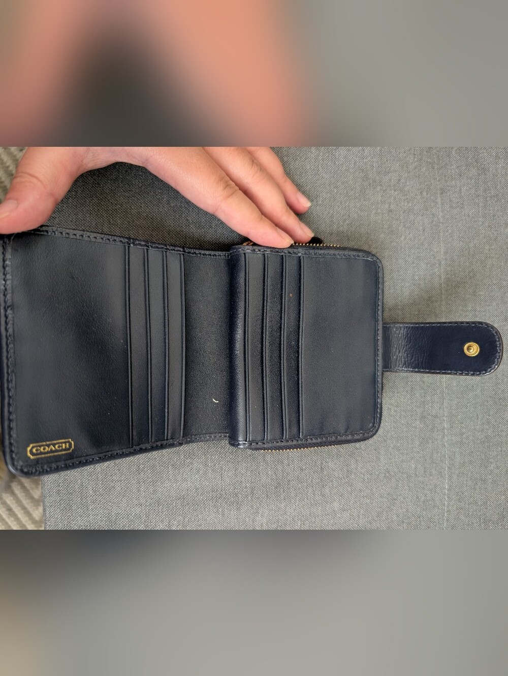 COACH Signature Navy Canvas & Leather Small Wallet - Picture 3 of 6